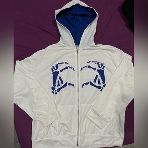 white and blue skeleton hoodie/jacket